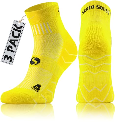 sesto senso 3 Paar Laufsocken Baumwolle Sportsocken Damen Herren Bunte Sport Socken 43-47 Gelb von sesto senso