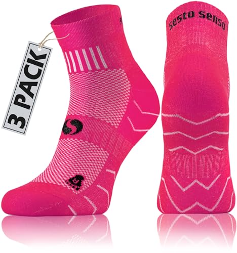sesto senso 3 Paar Laufsocken Baumwolle Sportsocken Damen Herren Bunte Sport Socken 43-47 Pink von sesto senso