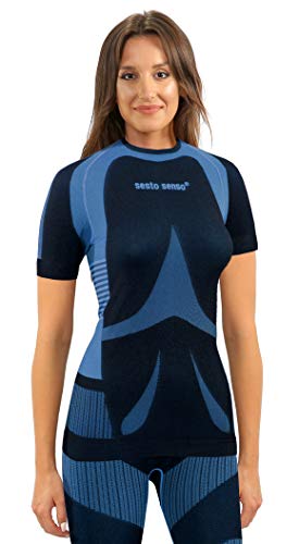 sesto senso Damen Funktionsunterwäsche Kurzarm Shirt Sportunterwäsche M Blau Himmelblau Türkis von sesto senso