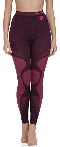 sesto senso Damen Funktionsunterwäsche Lange Unterhose Thermoaktiv (Medium, Schwarz/Weinrot) von sesto senso