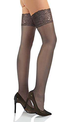 sesto senso Halterlose Strümpfe Damen 15 DEN Feinstrümpfe mit Spitze 3/4 M/L Avana von sesto senso