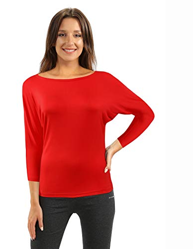 sesto senso Damen Oberteile Langarm Viskose Bluse Rundhals Langarmshirt 3/4 Arm M Popy Red von sesto senso