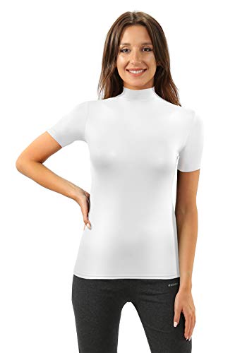 sesto senso Damen T-Shirt Kurzarm Rollkragen Nek Einfarbig Viskose M Weiß von sesto senso