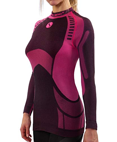 sesto senso Damen Funktionsunterwäsche Shirt Langarmes Top Unterhemd Schnelltrocknend Funktionsshirt Skiunterwäsche Skibekleidung Sportbekleidung Fahrrad Motor THERMOACTIVE XL Rosa Top von sesto senso