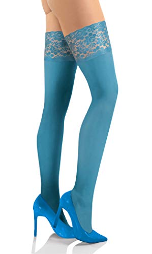 sesto senso Halterlose Strümpfe 50 DEN Spitze Mikrofaser Blickdicht Damen Blau Dunkeltürkis Türkis 3/4 M/L Petrol von sesto senso