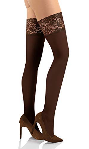 sesto senso Halterlose Strümpfe 50 DEN Spitze Mikrofaser Blickdicht Damen Braun 1/2 XS/S Caffe von sesto senso