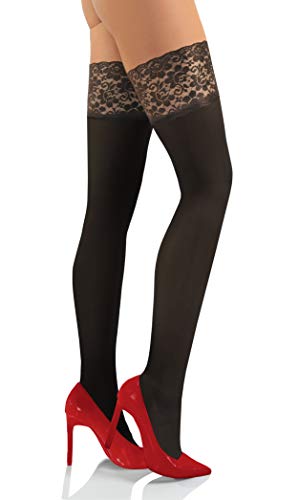 sesto senso Halterlose Strümpfe 50 DEN Spitze Mikrofaser Blickdicht Damen 1/2 XS/S Fumo Graphit von sesto senso