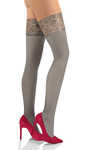 sesto senso Halterlose Strümpfe 50 DEN Spitze Mikrofaser Blickdicht Damen 1/2 XS/S Grau von sesto senso