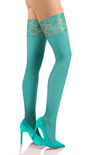 sesto senso Halterlose Strümpfe 50 DEN Spitze Mikrofaser Blickdicht Damen 1/2 XS/S Minz von sesto senso