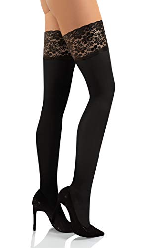 sesto senso Halterlose Strümpfe 50 DEN Spitze Mikrofaser Blickdicht Damen 1/2 XS/S Schwarz von sesto senso