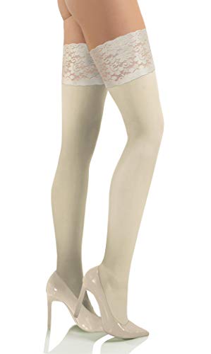 sesto senso Halterlose Strümpfe 50 DEN Spitze Mikrofaser Blickdicht Damen Elfenbein weiss ivory 3/4 M/L Avioro von sesto senso