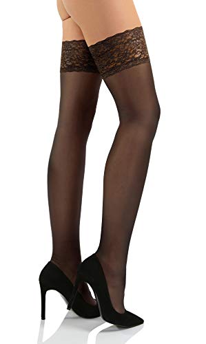 sesto senso Damen Halterlose Strümpfe 15 DEN Feinstrümpfe mit Spitze Schwarz 1/2 XS/S Black von sesto senso