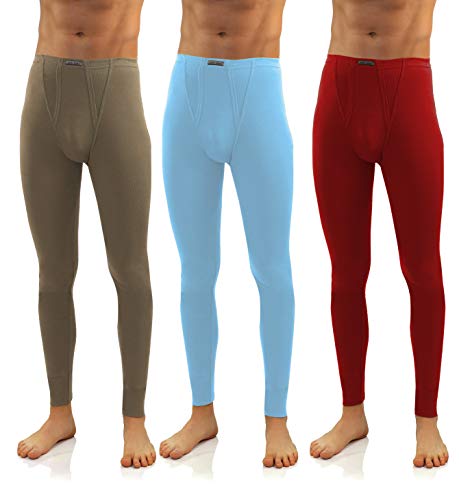 sesto senso Herren 3er Pack Lange Unterhose 114 Modell (L, Oliv/Blau/Weinrot) von sesto senso