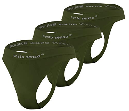 sesto senso Herren Nahtlos String Sexy Thong 3 Pack G-Strings Tanga Militär L/XL Grün von sesto senso