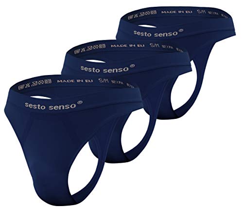 sesto senso Herren Nahtlos String Sexy Thong 3 Pack G-Strings Tanga S/M Dunkel Blau von sesto senso