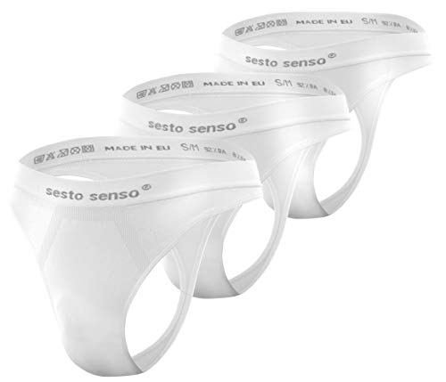 sesto senso Herren Nahtlos String Sexy Thong 3 Pack G-Strings Tanga S/M Weiß von sesto senso