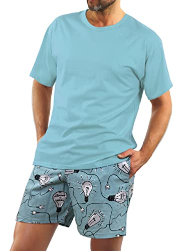 sesto senso Herren Schlafanzug Kurz Baumwolle Sommerpyjamas Kurzarm Nachtwäsche Zweiteiliges Set Grün L 2431/6 von sesto senso