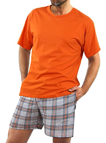 sesto senso Herren Schlafanzug Kurz Baumwolle Sommerpyjamas Kurzarm Nachtwäsche Zweiteiliges Set Orange L 2379/29 von sesto senso