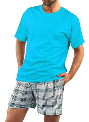 sesto senso Herren Schlafanzug Kurz Baumwolle Sommerpyjamas Kurzarm Nachtwäsche Zweiteiliges Set Türkis L 2379/27 von sesto senso