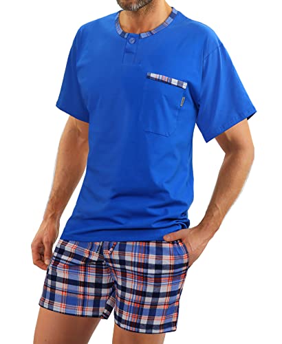 sesto senso Herren Schlafanzug Kurz Pyjama Baumwolle Kurzarm T-Shirt Pyjamahose Zweiteilig Set hell blau neon XL Jasiek Chaber von sesto senso