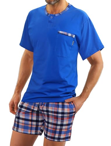 sesto senso Herren Schlafanzug Kurz Pyjama Baumwolle Kurzarm T-Shirt Pyjamahose Zweiteilig Set hell blau neon XXL Jasiek Chaber von sesto senso