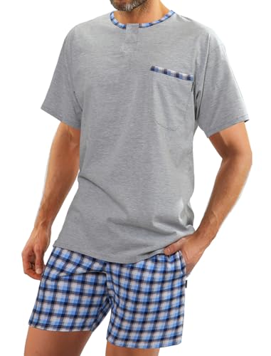 sesto senso Herren Schlafanzug Kurz Pyjama Baumwolle Kurzarm T-Shirt Pyjamahose Zweiteilig Set grau XXL Jasiek Melange von sesto senso