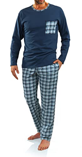 sesto senso Herren Schlafanzug Lang Baumwolle Pyjama Langarm Shirt mit Tasche Pyjamahose Zweiteilig Set Bunt Nachtwäsche XXL 06 Jeans von sesto senso