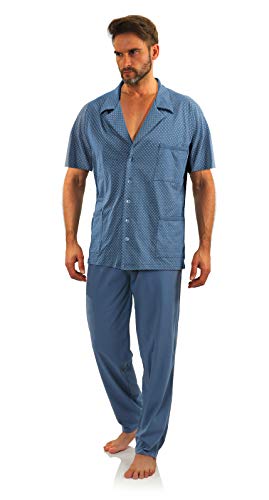 sesto senso Herren Schlafanzug mit Knopfleiste Kurzarm Baumwolle Lange Pyjamahose Pyjama Knöpfen XL Anker Jeans von sesto senso
