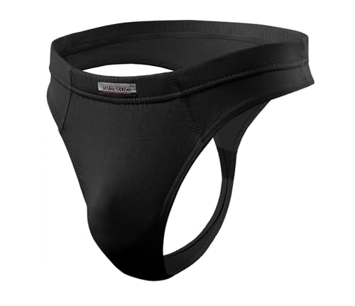 sesto senso Herren String Tanga – Schwarz Männer Thong aus Mikromodal, Atmungsaktiv & Bequem, Low Rise Slip Unterwäsche – Größe S von sesto senso