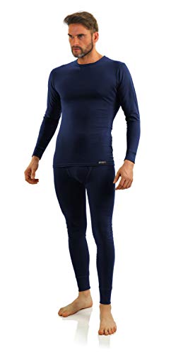 sesto senso Lange Unterwäsche Herren Set Baumwolle Langarmes Unterhemd Lange Unterhose Thermounterwäsche Winter Funktionsunterwäsche XXL Set Dunkelblau von sesto senso