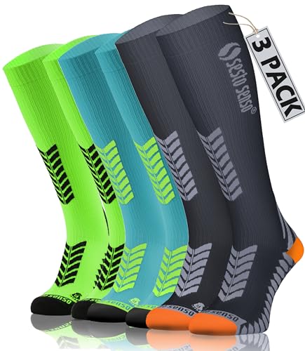 sesto senso 3 Paar Kompressionsstrümpfe Sport Damen Herren Bunt Hohe Sportsocken Laufsocken Graphit Grün Türkis 35-38 3 pack GGT von sesto senso