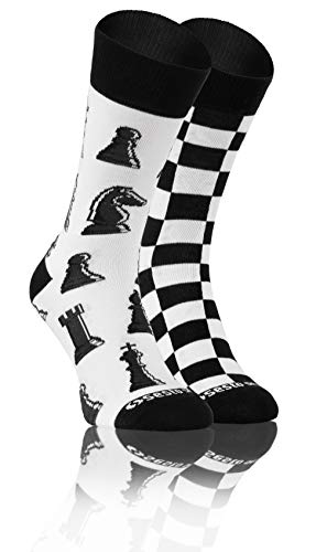 sesto senso Lustige Baumwolle Socken Damen Herren Bunte Ungleiche Funny Socks 39-42 Schach von sesto senso