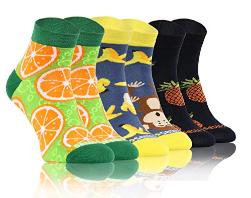 sesto senso Lustige Bunte Kurze Socken 3 Pack Süße Sneakersocken Baumwolle Banane Ananas Orange Apfelsine tropische Obst 35-38 3 Früchte von sesto senso