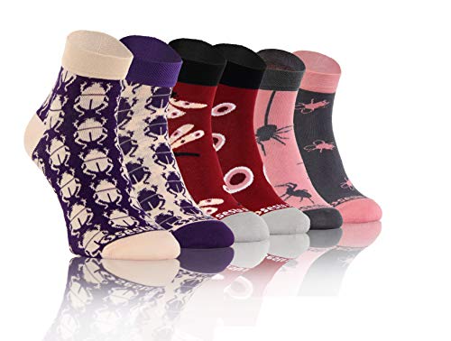 sesto senso Lustige Bunte Kurze Socken 3 Pack Süße Sneakersocken Baumwolle Libelle Stubenfliege Maikäfer 39-42 3 Würmer von sesto senso