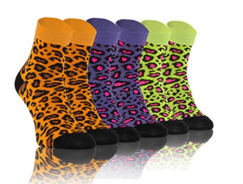 sesto senso Lustige Bunte Kurze Socken 3 Pack Süße Sneakersocken Baumwolle gefleckte Katze 35-38 3 Gepard von sesto senso