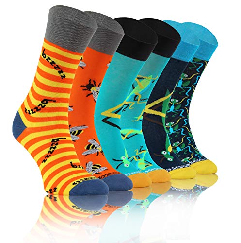 sesto senso Lustige Bunte Verrückt Socken Baumwolle Damen Herren 3 Pack Gemusterte Ungleiche Funny Socks Oddsocks Heuschrecke Biene Gottesanbeterin 35-38 3 Insekten von sesto senso