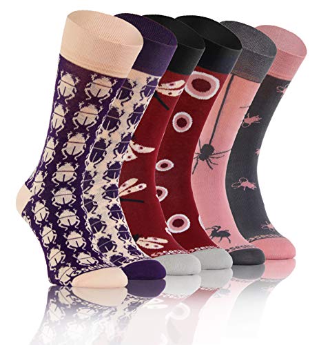 sesto senso Lustige Bunte Verrückt Socken Baumwolle Damen Herren 3 Pack Gemusterte Ungleiche Funny Socks Oddsocks Libelle Stubenfliege Maikäfer 39-42 3 Würmer von sesto senso