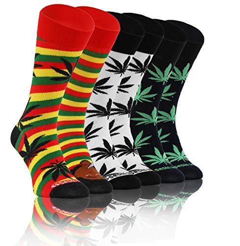 sesto senso Lustige Bunte Verrückt Socken Baumwolle Damen Herren 3 Pack Gemusterte Ungleiche Funny Socks Oddsocks Marihuana Blatt Rastaman 43-46 3 Afro von sesto senso