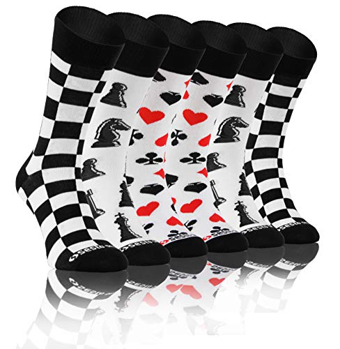 sesto senso Lustige Bunte Verrückt Socken Baumwolle Damen Herren 3 Pack Gemusterte Ungleiche Funny Socks Oddsocks Schach Spielkarten 39-42 3 Spielen & Spaß von sesto senso