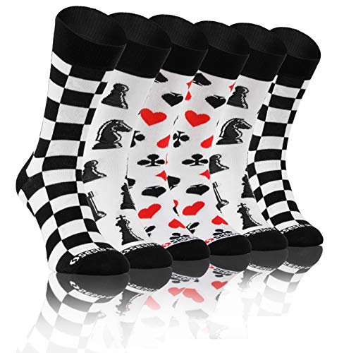 sesto senso Lustige Bunte Verrückt Socken Baumwolle Damen Herren 3 Pack Gemusterte Ungleiche Funny Socks Oddsocks Schach Spielkarten 43-46 3 Spielen & Spaß von sesto senso