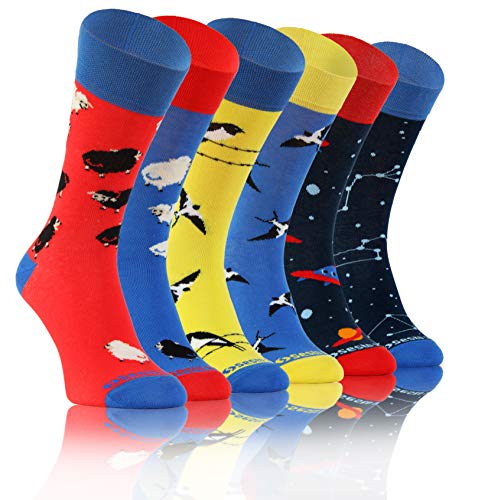 sesto senso Lustige Bunte Verrückt Socken Baumwolle Damen Herren 3 Pack Gemusterte Ungleiche Funny Socks Oddsocks Ufo schlucken Schaf 39-42 3 Mischmasch von sesto senso