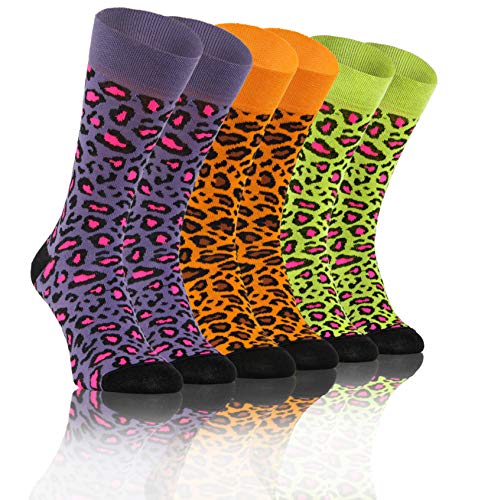 sesto senso Lustige Bunte Verrückt Socken Baumwolle Damen Herren 3 Pack Gemusterte Ungleiche Funny Socks Oddsocks gefleckte Katze 39-42 3 Gepard von sesto senso