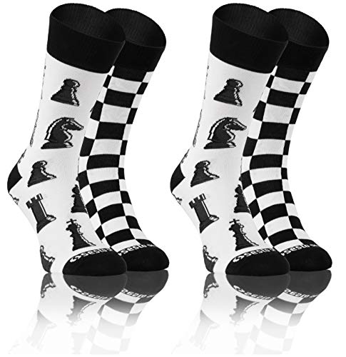 sesto senso Lustige Bunte Verschiedene Socken Baumwolle 2 Pack Unisex Spiel 39-42 Schach von sesto senso