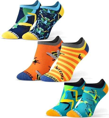 sesto senso Lustige Sneaker Socken Baumwolle Bunte Füßlinge Damen Herren 3 Paar Funny Socks Heuschrecke Biene Gottesanbeterin 43-46 3 Insekten von sesto senso