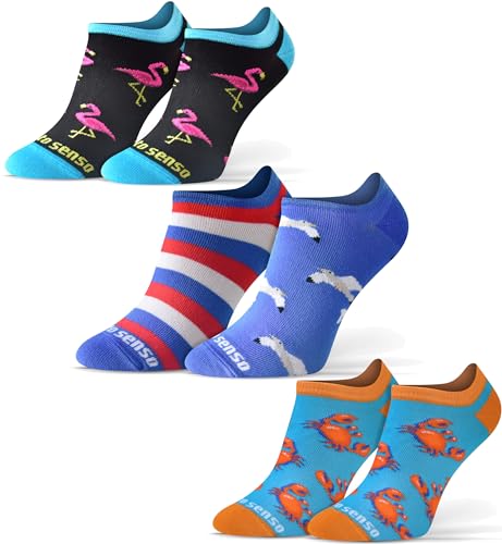 sesto senso Lustige Sneaker Socken Baumwolle Bunte Füßlinge Damen Herren 3 Paar Funny Socks Krabbe Möwe Flamingo 43-46 3 Sommer von sesto senso