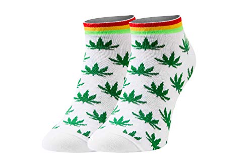 sesto senso Lustige Sneaker Socken Baumwolle Bunte Füßlinge Damen Herren 1 Paar Funny Socks Marihuana 35-38 Blätter Grün von sesto senso