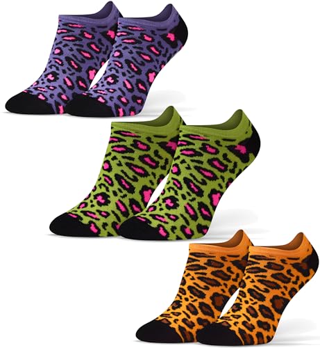 sesto senso Lustige Sneaker Socken Baumwolle Bunte Füßlinge Damen Herren 3 Paar Funny Socks gefleckte Katze 39-42 3 Gepard von sesto senso