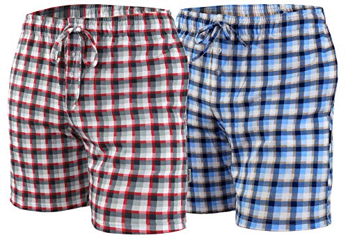 sesto senso Schlafanzughose Herren Kurz Baumwolle Pyjamahose 2er Pack 3XL Doppelpack 10+15 Kariert von sesto senso