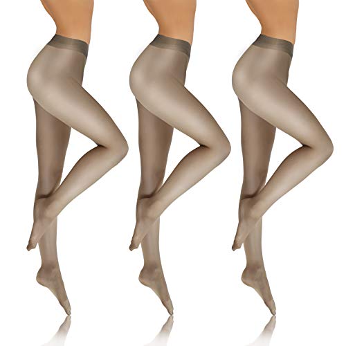 sesto senso Strumpfhosen Damen Transparent 3er Pack Den 8 Glatte Feinstrumpfhose XL Grau 3pack von sesto senso