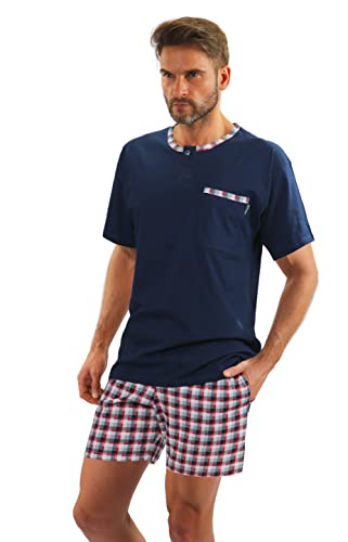 SestoSenso Herren Schlafanzug Pyjama 100% Baumwolle Kurzarm + Pyjamashorts Nachtanzug (as3, Alpha, m, Regular, Regular, Jasiek Navy) von SestoSenso
